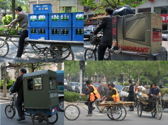 Figure 4: Pictures from Beijing, China of various tricycles for load hauling.